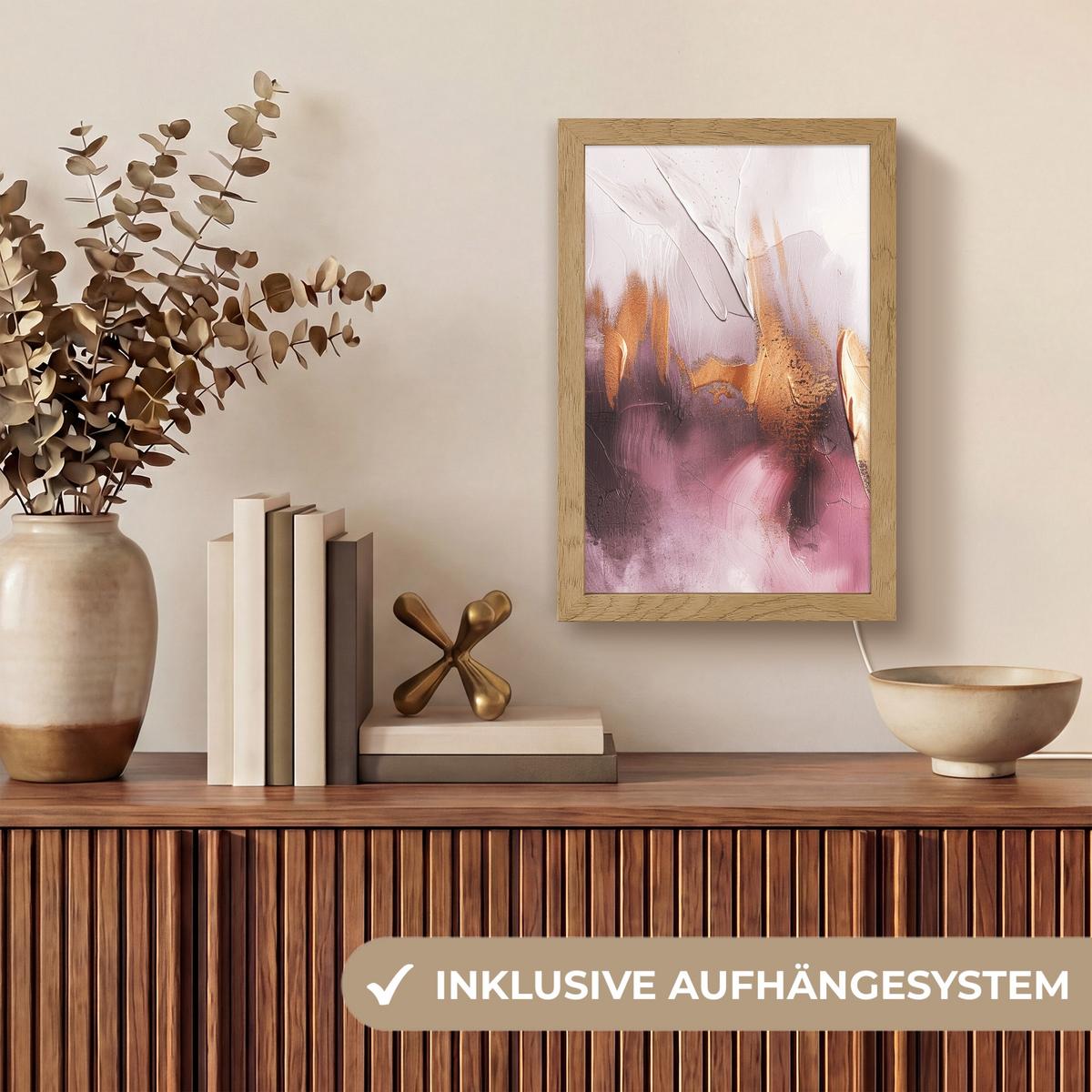 WANDLEUCHTE Lila - Abstrakt - Farbe - Gold 20x30 cm - Mauve, Holzwerkstoff (20/30/8cm) - OnlyWow