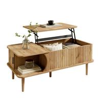 COUCHTISCH Holzoptik Höhenverstellbar mit Rillenoptik & Schiebetür - Naturfarben, Holzwerkstoff (48/100/55.5cm) - Urban Meuble