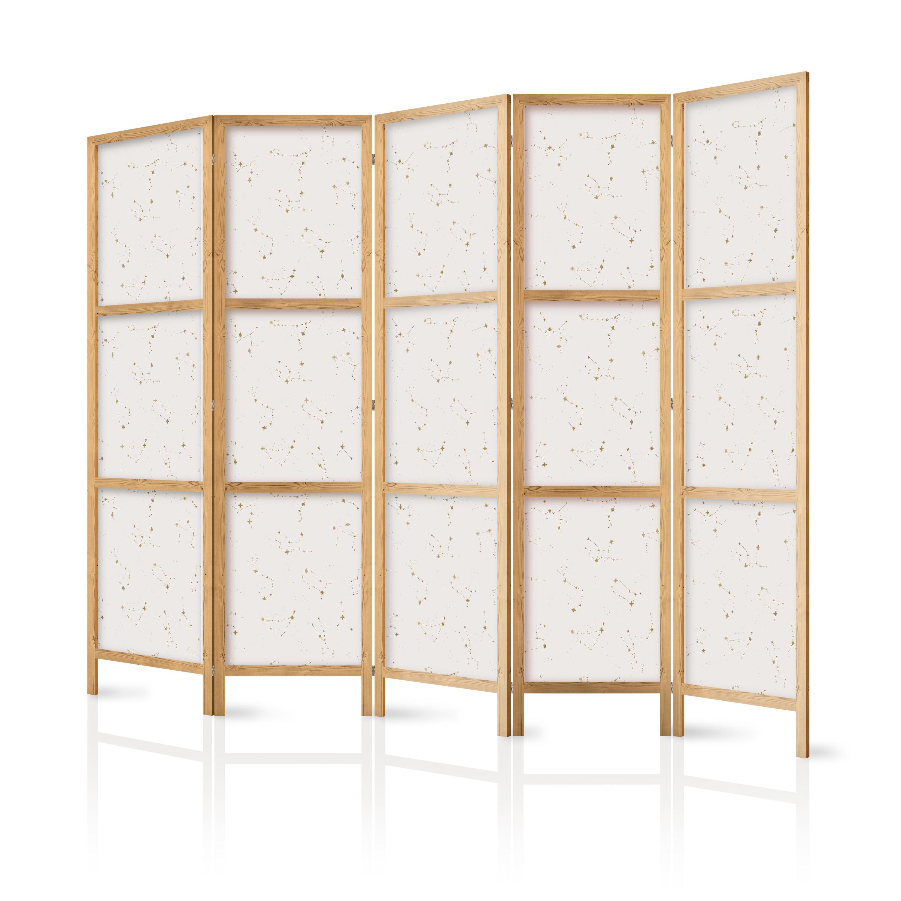 PARAVENT Japanischer 5-tlg 225x172 cm Sternkonstellationen - Beige, Holz/Textil (225/172/3cm) - Muralo