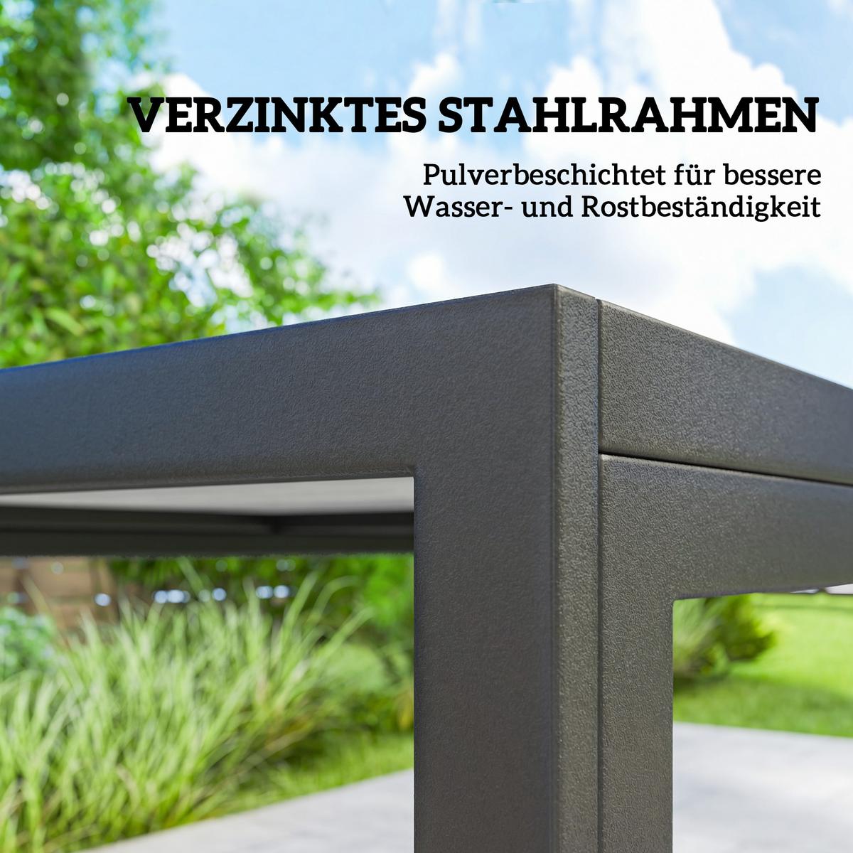 GARTENGARNITUR 7 TLG. Verzinkter-Stahl Schwarz - Schwarz/Grau, Kunststoff/Metall - Outsunny