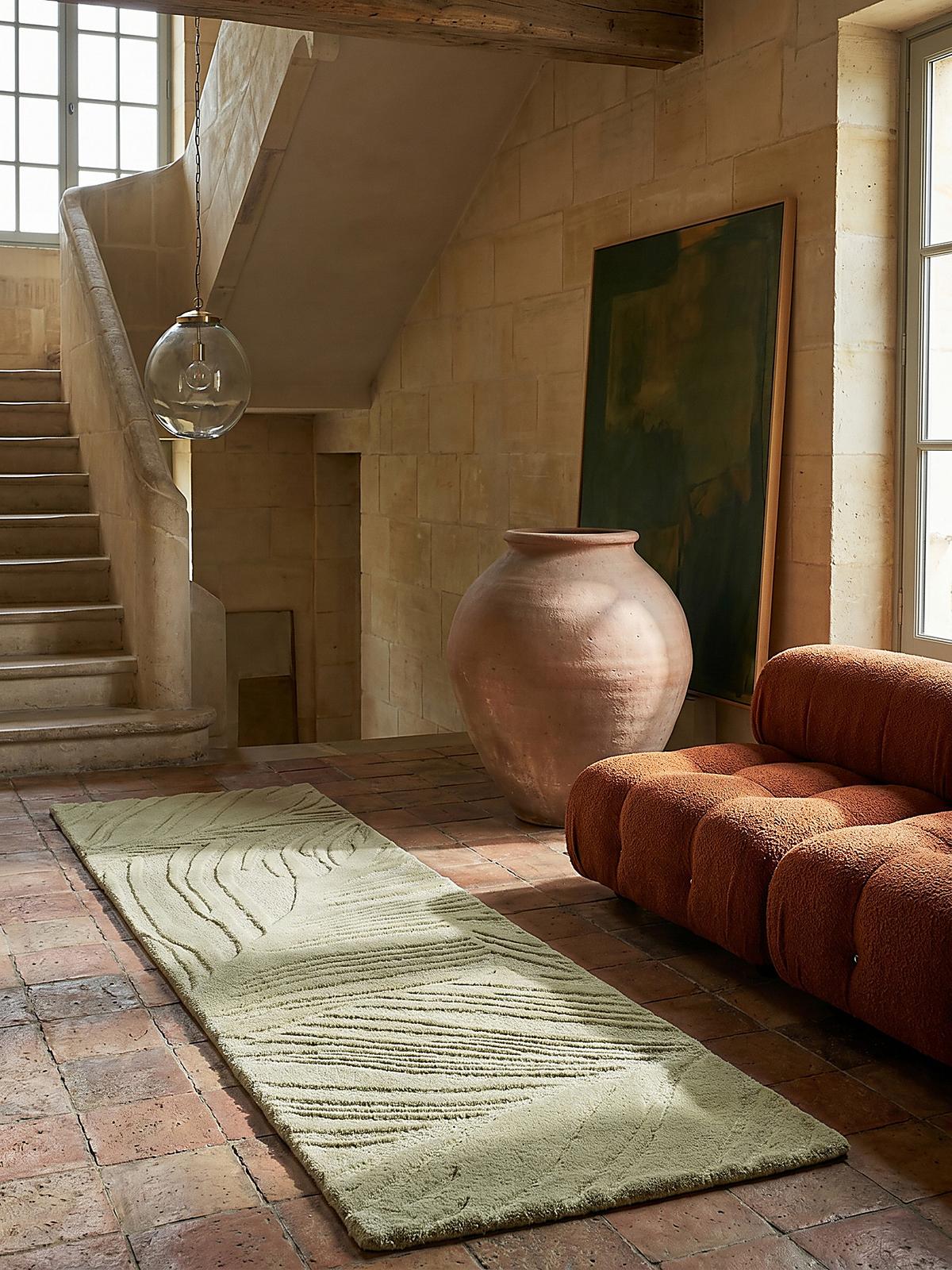 WOLLTEPPICH LEVEN, floral, Grün-Beige, 60 x 230 cm - Grün, Textil (60/230cm) - KADIMA DESIGN