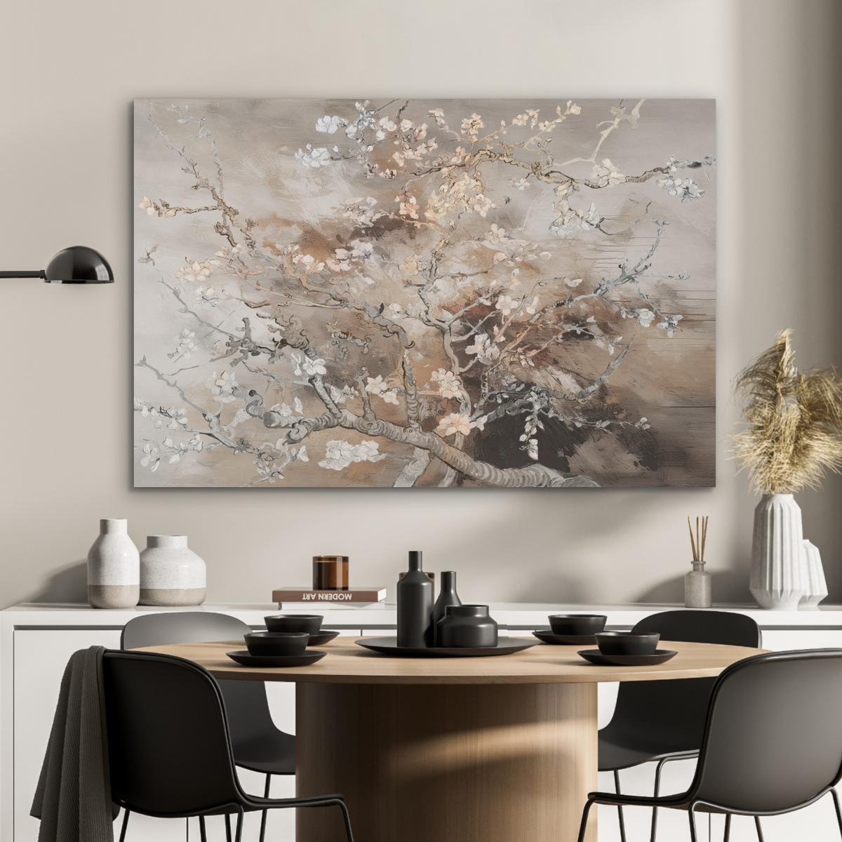 AKUSTIKBILD Mandelblüte - Kunst - Van Gogh - Beige - Abstrakt Wandbild Wohnzimmer 100x70 cm - Braun, Kunststoff (100/70cm) - MuchoWow