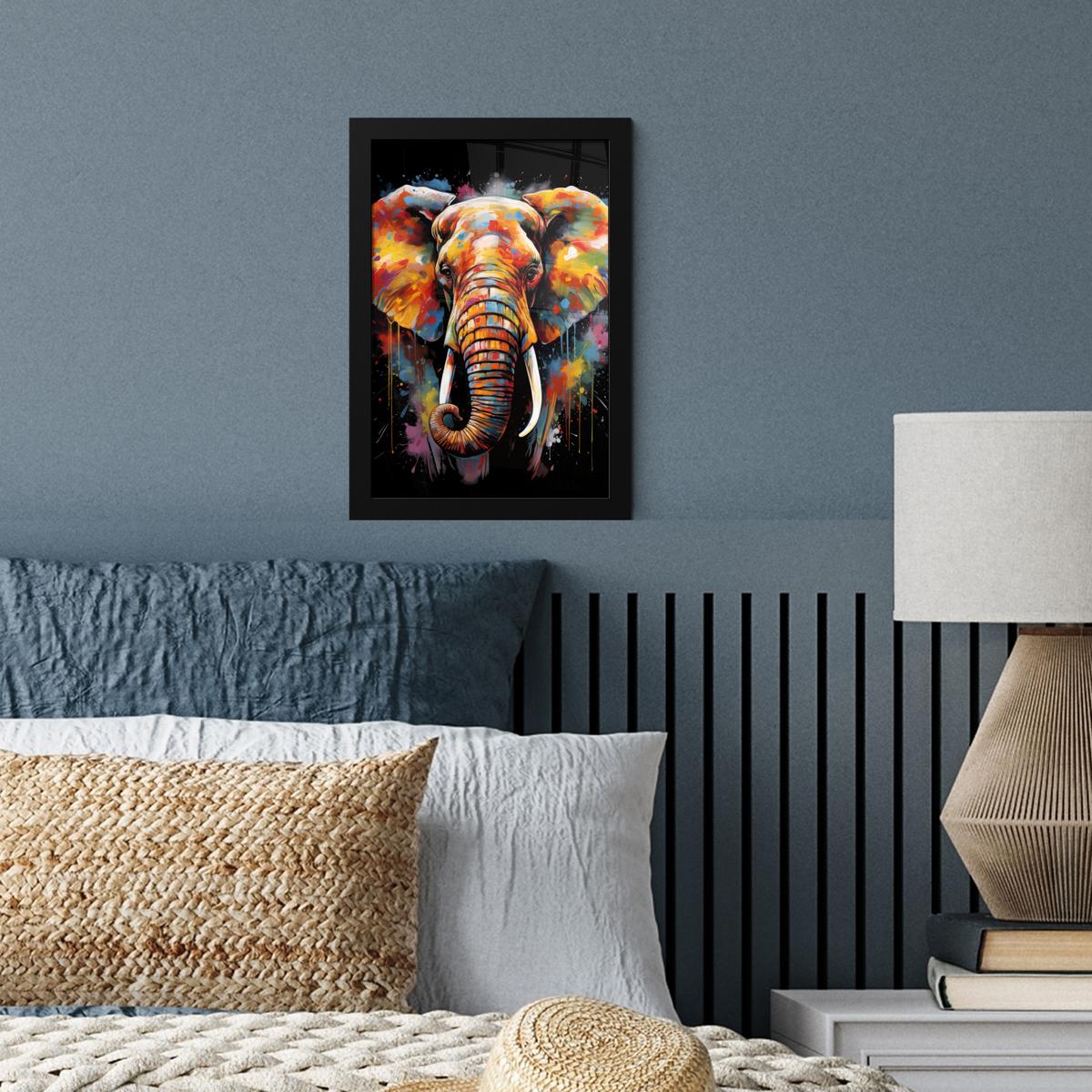 POSTER MIT RAHMEN Elefant - Graffiti - Schwarz - Tiere - Farben Poster 20x30 cm - Schwarz, Papier (20/30cm) - MuchoWow