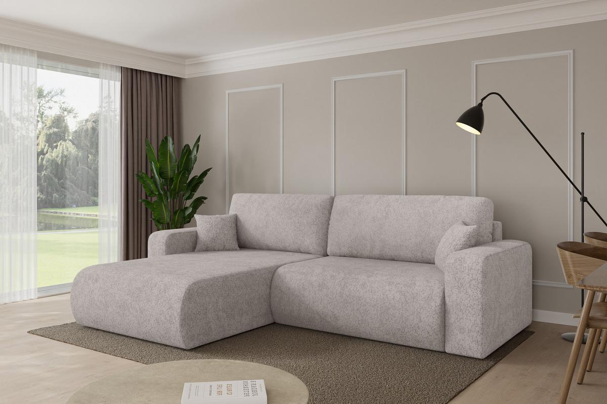 ECKSOFA mit Schlaffunktion Ottomane Links BERY-L 276x193x88 Hellgrau Velours - Hellgrau/Schwarz, Holzwerkstoff/Kunststoff (276/193cm) - ALTDECOR
