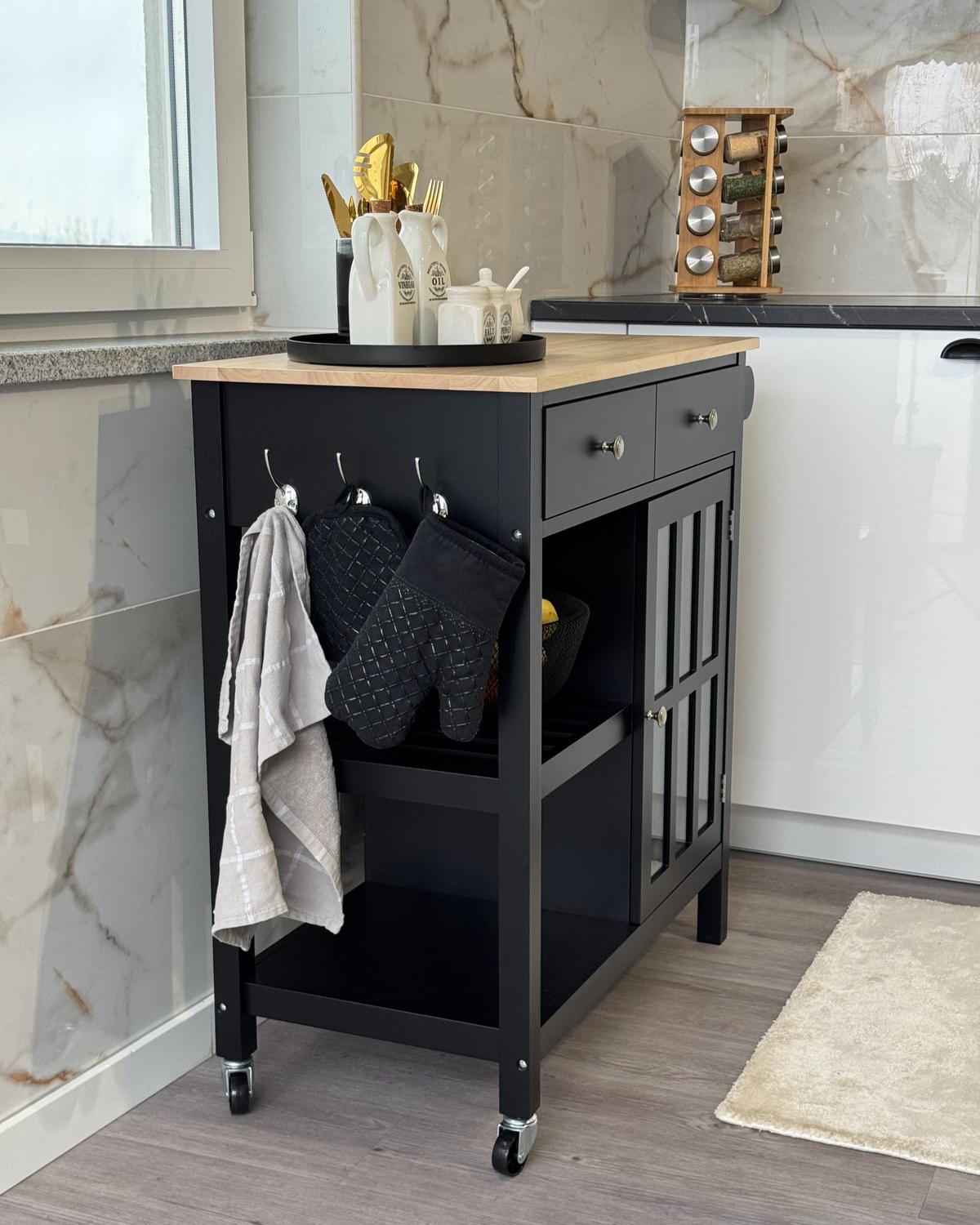 SERVIERWAGEN Schwarz Genoa - Schwarz/Braun, Holzwerkstoff (80/88/43cm) - Beliani