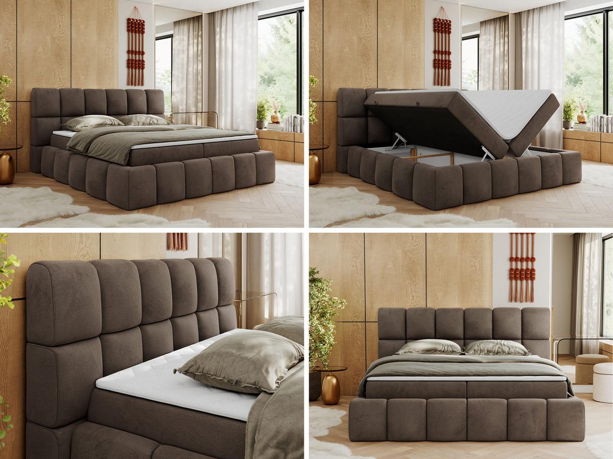 BOXBETT NIRA 180/200 - Braun Velvet - H3 - Braun, Holz/Textil (180/200cm) - MKS