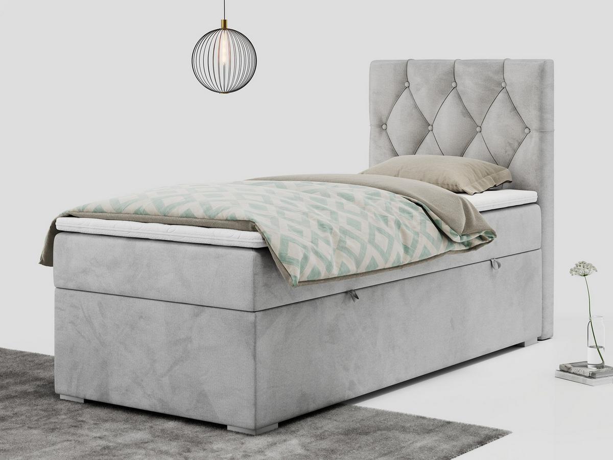 BOXBETT ALDA 90/200 Hellgrau Velvet - H3 - Rechts Seite - Hellgrau, Holz/Textil (90/200cm) - MKS