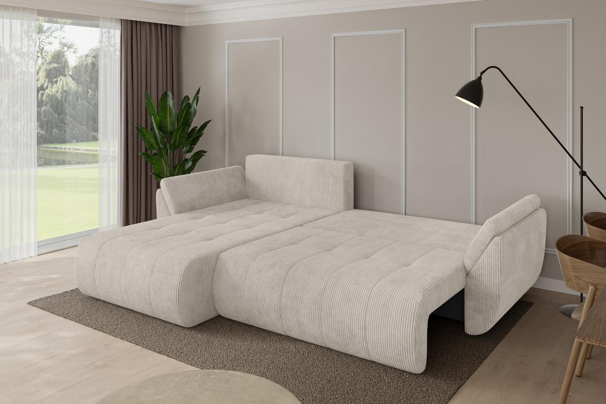 ECKSOFA mit Schlaffunktion Ottomane Links TOKO-L 277x194x86 Creme Cord - Ecru/Creme, Holzwerkstoff/Kunststoff (277/194cm) - ALTDECOR