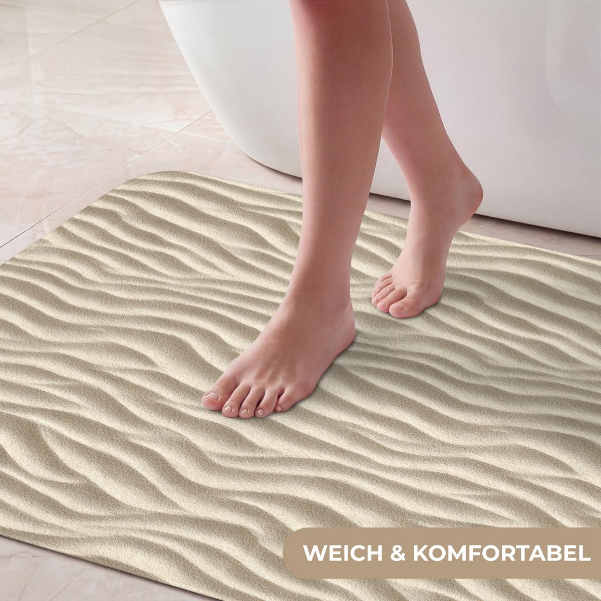 BADEMATTE Sand - Wellen - Beige 90x60 cm - Beige, Textil (90/60cm) - OnlyWow
