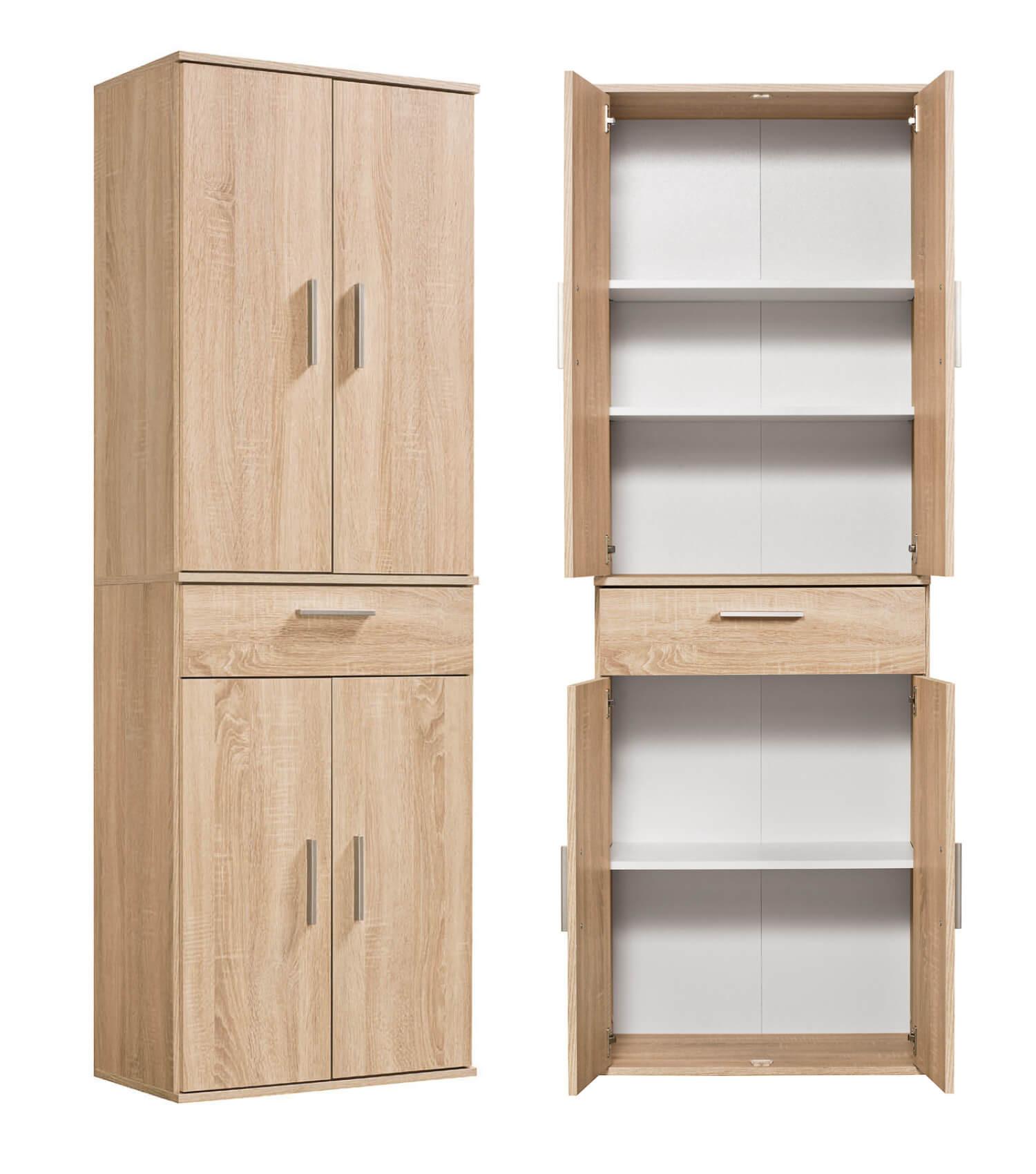 MEHRZWECKSCHRANK Der Praktische - Weiß/Sonoma Eiche, Holzwerkstoff (60/180/34cm) - Mokebo