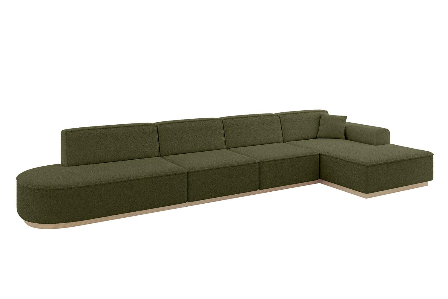ECKSOFA Ottomane Rechts IREA-L3 - 412x165x80 cm Grün - Platinfarben, Holzwerkstoff/Textil (412/165cm) - ALTDECOR
