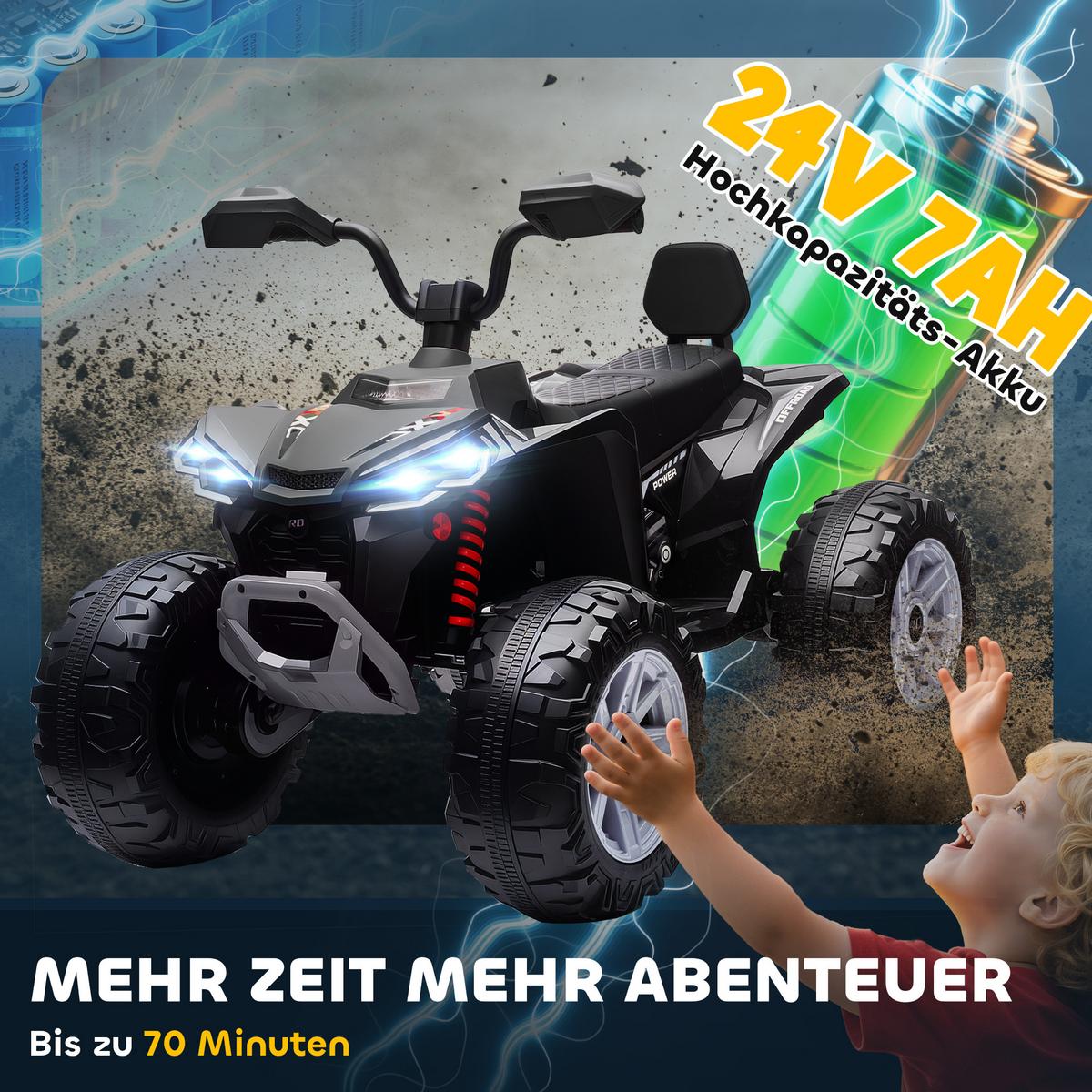 KINDER-ELEKTROQUAD 24V mit Vorwärts-, Rückwärtsfunktion, 2 Sitzer, Schwarz - Schwarz, Kunststoff (109/68.5/76cm) - AIYAPLAY