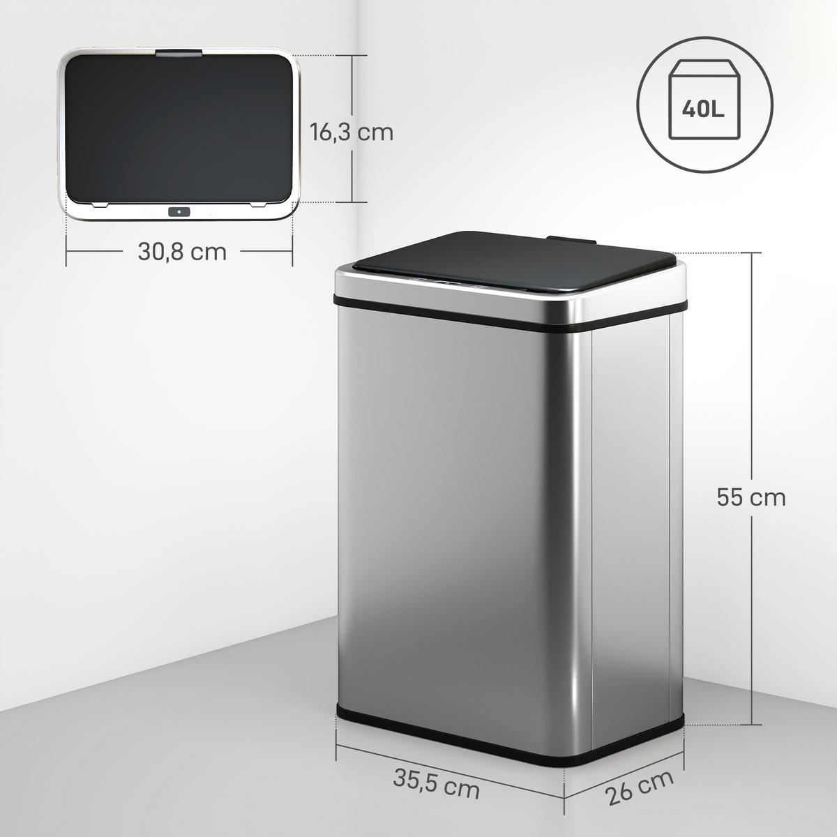 ELEKTRISCHER MÜLLEIMER aus ABS 430-Edelstahl Silber - Silberfarben, Metall (26/55/35.5cm) - HOMCOM