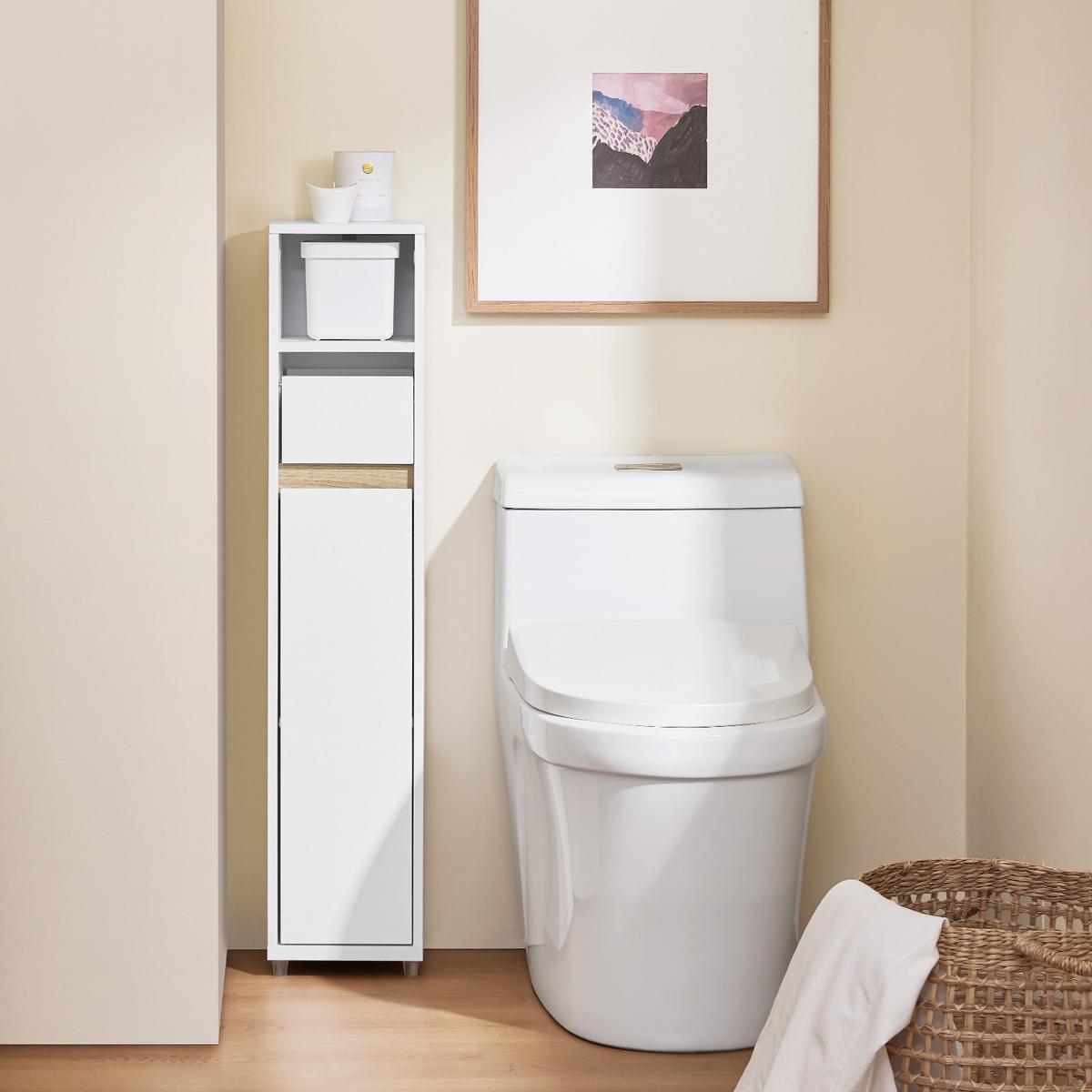 TOILETTENSCHRANK, Badschrank schmal, 20x96x20cm, Weiß - Weiß, Holzwerkstoff (20/96/20cm) - SoBuy
