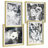 BILDER SET 4er Set - 50x50 cm & 40x60 cm Goldrahmen - Abstrakte schwarz-weiße Muster - Goldfarben, Kunststoff (50/50cm) - TULUP
