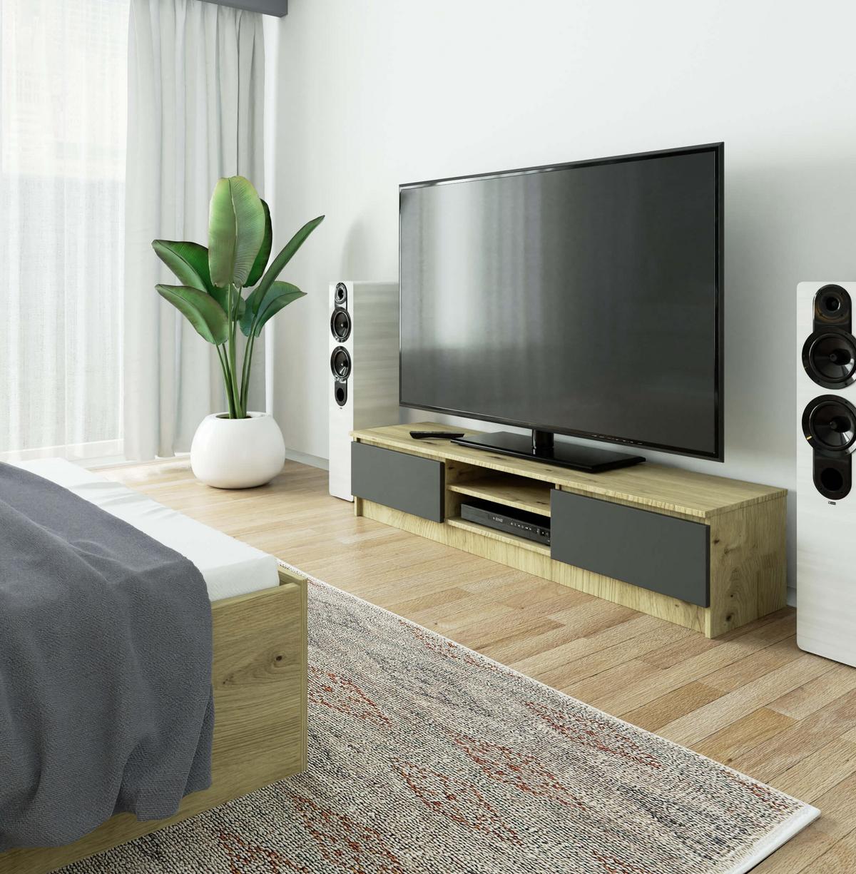 LOWBOARD Eiche Artisan, Graphit Grau 33/160/40 - Eiche Artisan, Holzwerkstoff (160/33/40cm) - RAUMHIRSCH FURNITURE