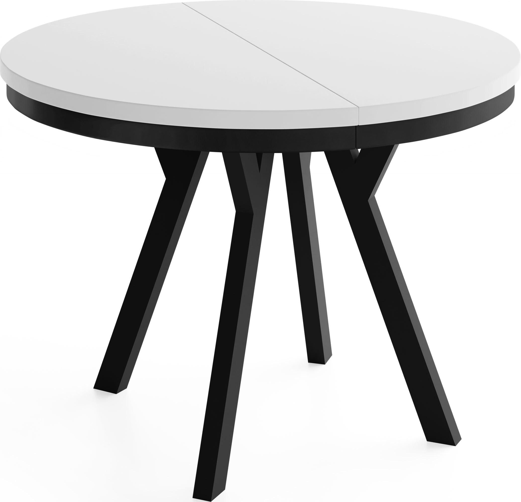 ESSTISCH Vero Neo rund ausziehbar verlängerbar, Weiss 90-190/90/77 cm - Schwarz/Weiß, Holz/Holzwerkstoff (90/190/77cm) - WFL GROUP