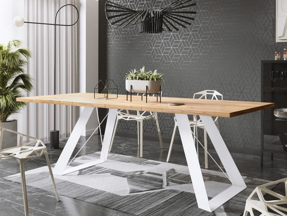 ESSTISCH Colter Weiß rechteckig ausziehbar, Craft Eiche 140-240/80/76 cm - Eiche Wotan/Weiß, Holzwerkstoff/Metall (80/240/76cm) - WFL GROUP
