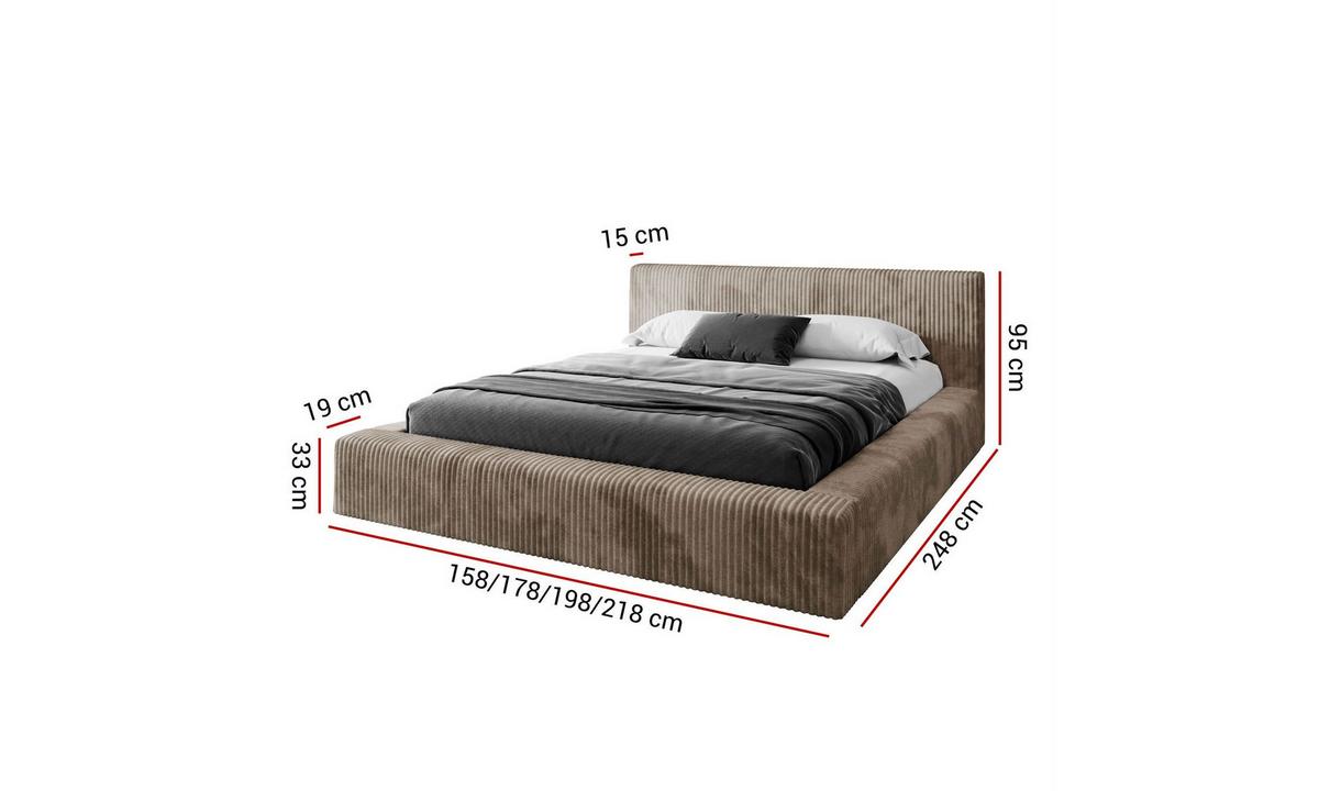 POLSTERBETT TILIA LUX 180x200 cm Tilia 17, 34 Holzlatten, Kopfteil 95 cm - Braun, Textil (180/200cm) - Lookway