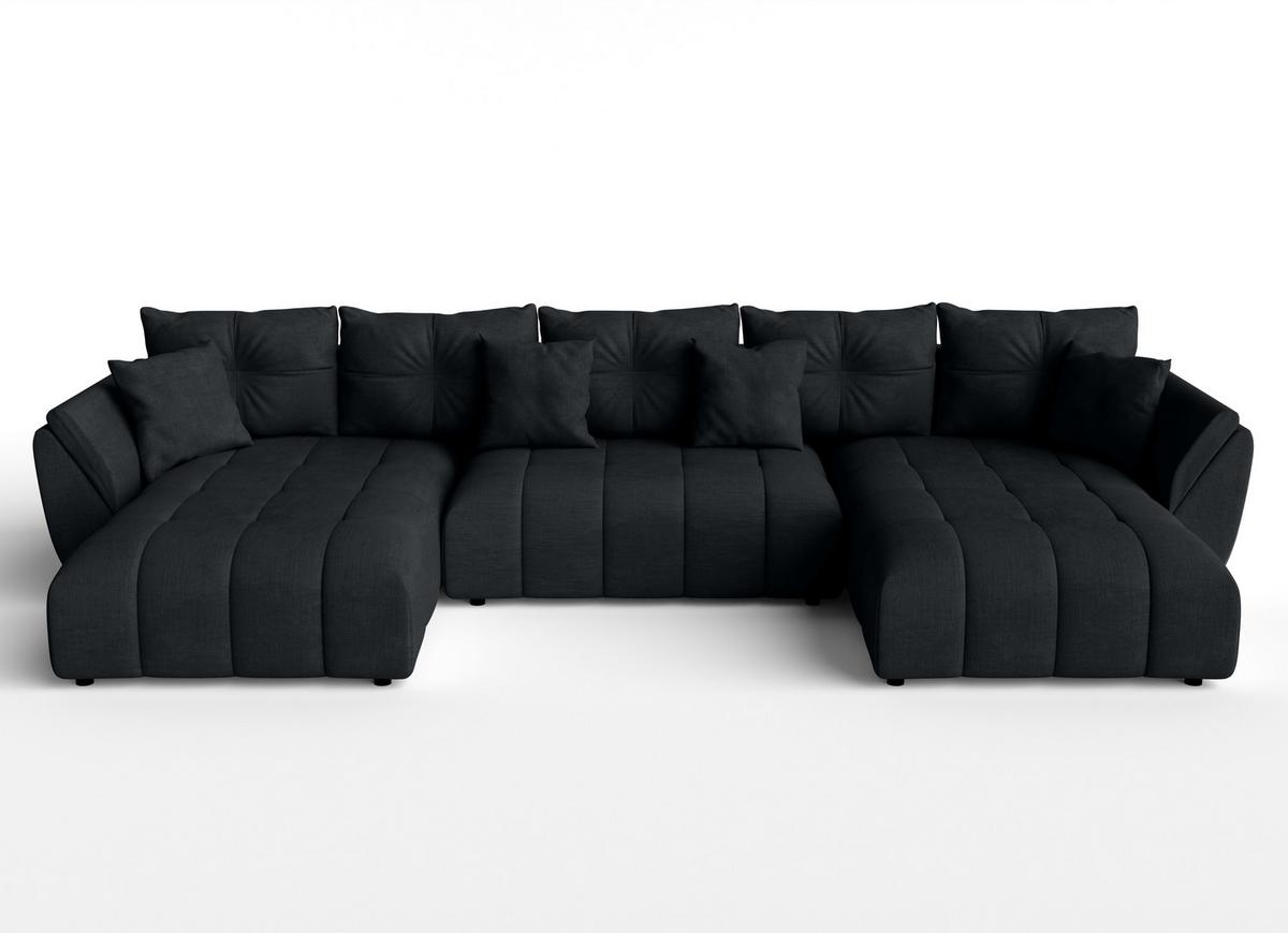 WOHNLANDSCHAFT Antalya Schwarz 382/190/91 cm – Sofa mit Bettfunktion - Schwarz, Kunststoff/Textil (382/91/190cm) - AX Living