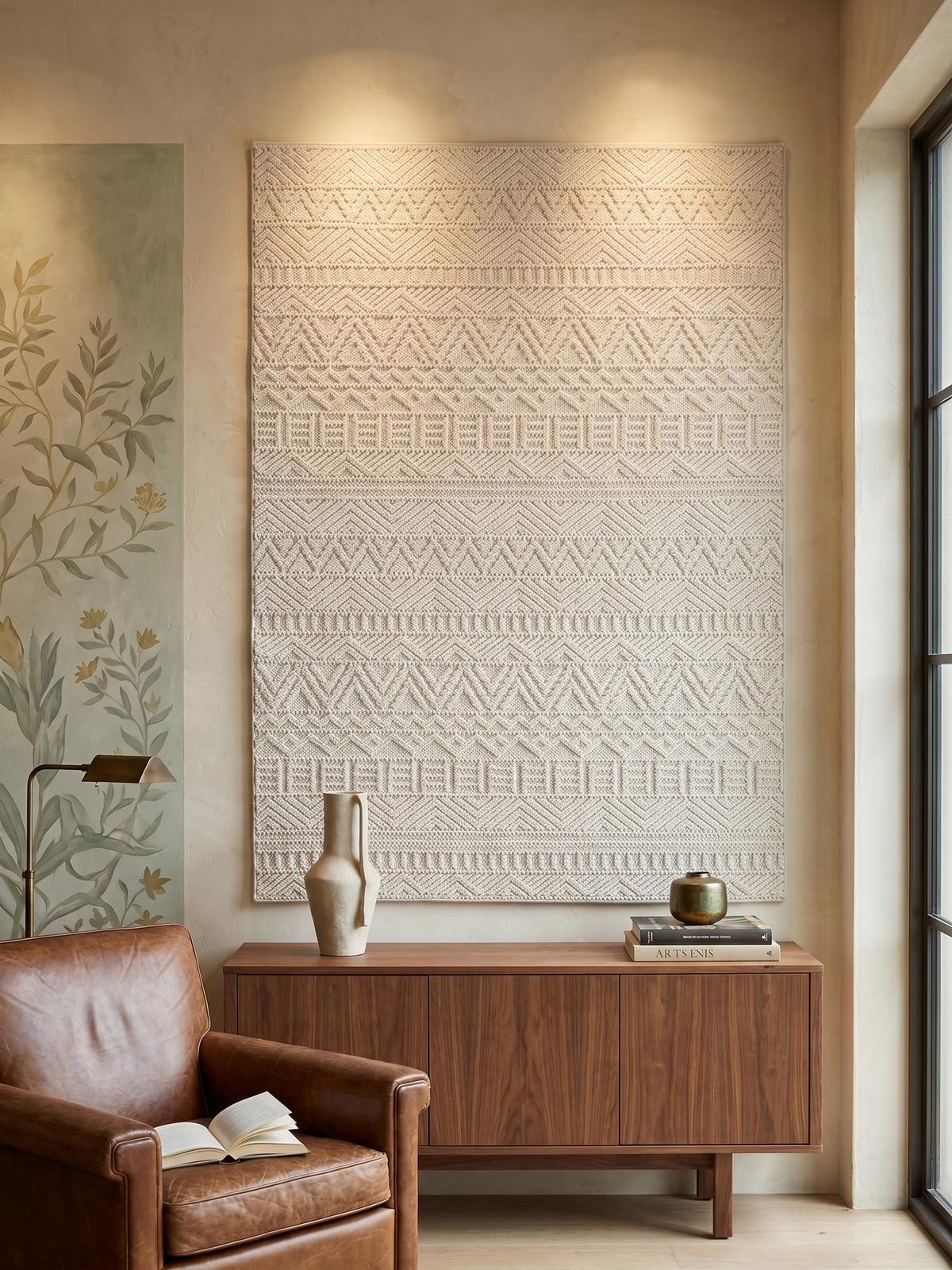 TEPPICH Flachgewebe LANGAU in Creme, mit Ethno-Streifen, 160 x 230 cm - Creme, Textil (160/230cm) - KADIMA DESIGN
