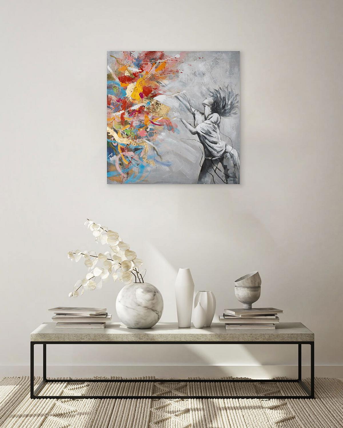 ACRYLBILD HANDGEMALT 80/80 cm - Grau, Holz/Textil (80/80cm) - KUNSTLOFT