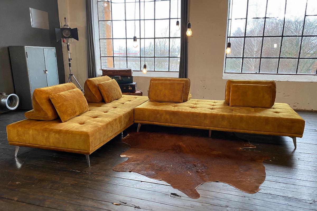 MODULSOFA WIOLO Braun Velvet - Silberfarben/Braun, Textil/Metall (350/80/240cm) - KAWOLA