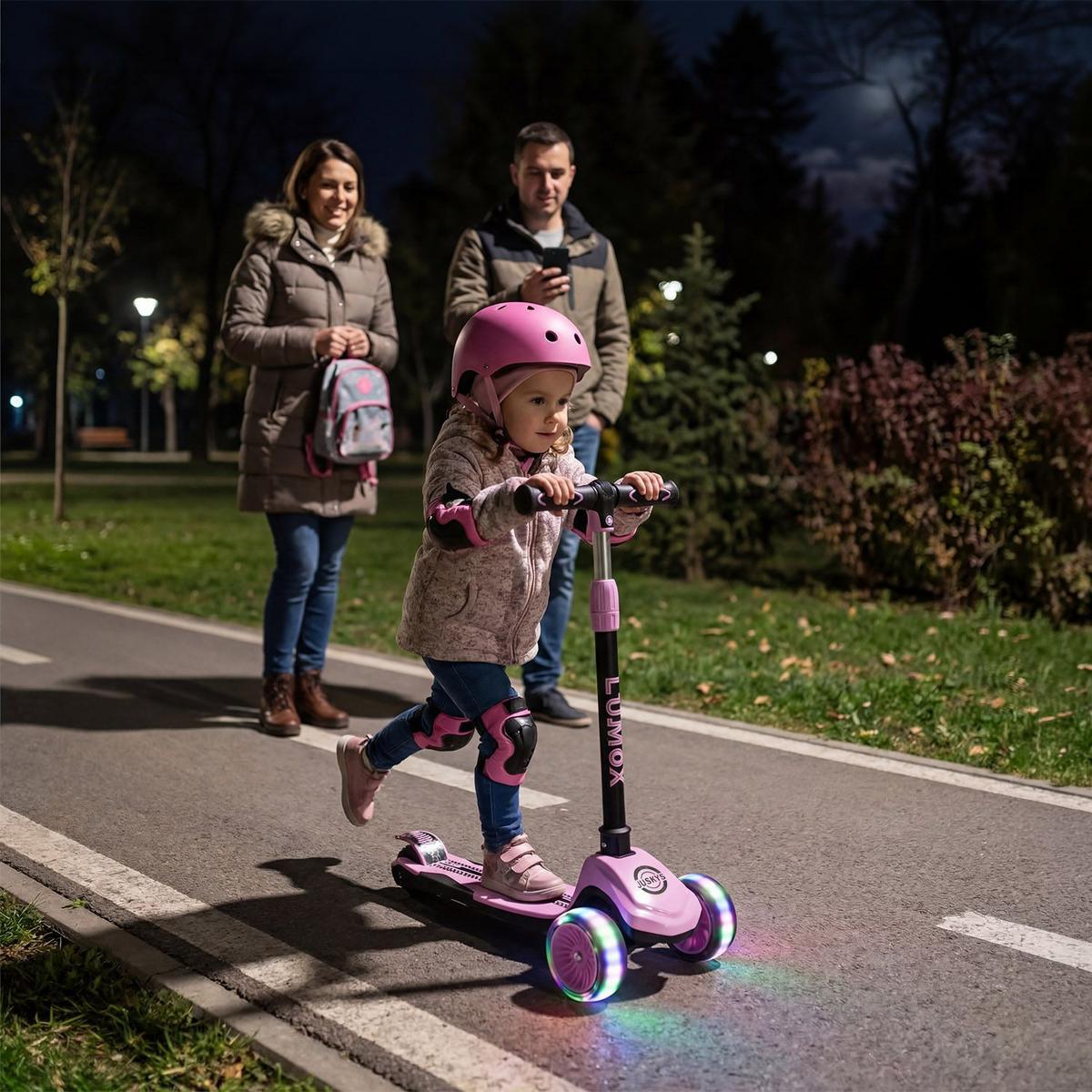KINDERROLLER Lumox höhenverstellbarer Lenker inkl. Leuchtränder rosa - Rosa, Metall (28/59cm) - Juskys