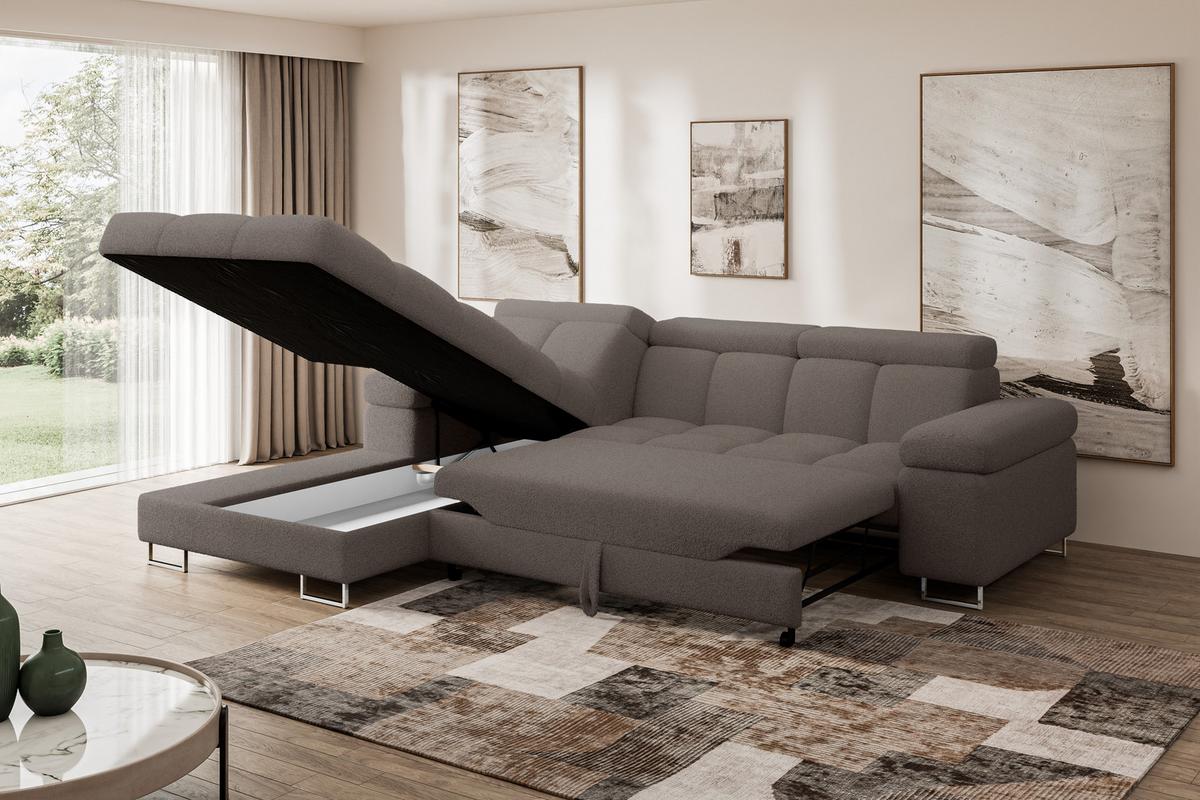 ECKSOFA mit Schlaffunktion Ottomane Links 271x203x79 Braun Bouclé - Dunkelbraun, Holzwerkstoff/Textil (271/203cm) - ALTDECOR