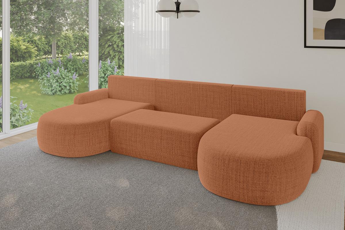 WOHNLANDSCHAFT mit Schlaffunktion und Bettkasten LIRA-U - 335x172x89 Apricot - Dunkelorange, Holzwerkstoff/Textil (335/89/172cm) - ALTDECOR