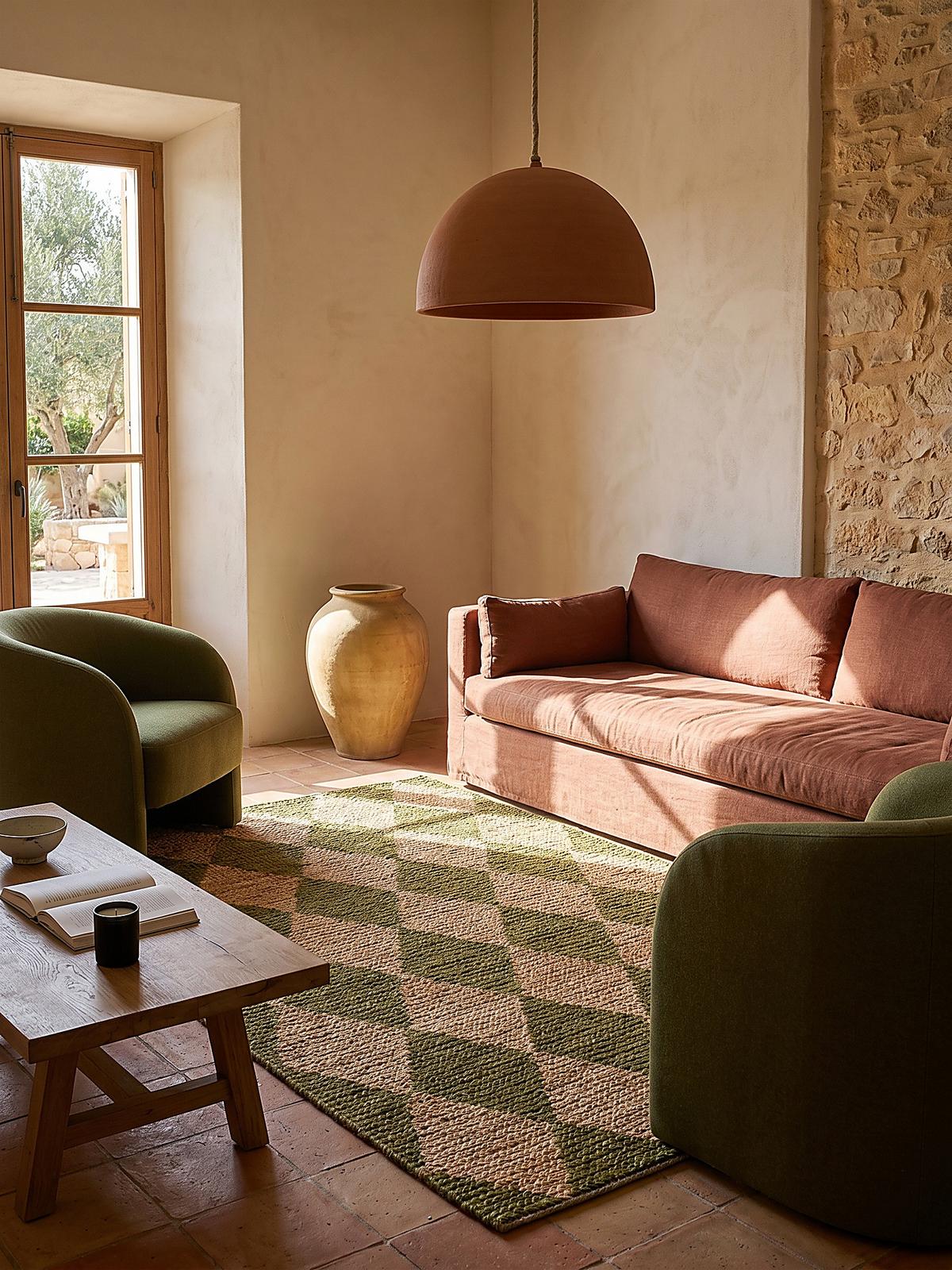 JUTETEPPICH BAIN, mit Rautenmuster, Olivegrün, 120 x 170 cm - Grün, Textil (170/120cm) - KADIMA DESIGN