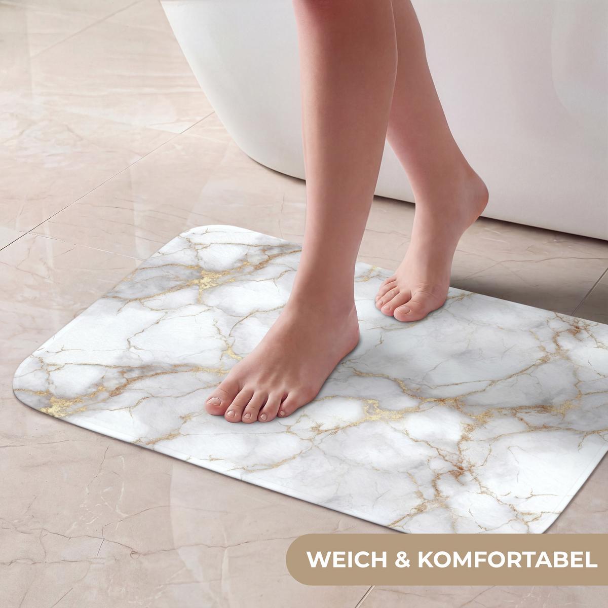 BADEMATTE Weiß - Gold - Marmor - Grau 60x40 cm - Weiß, Textil (60/40cm) - OnlyWow
