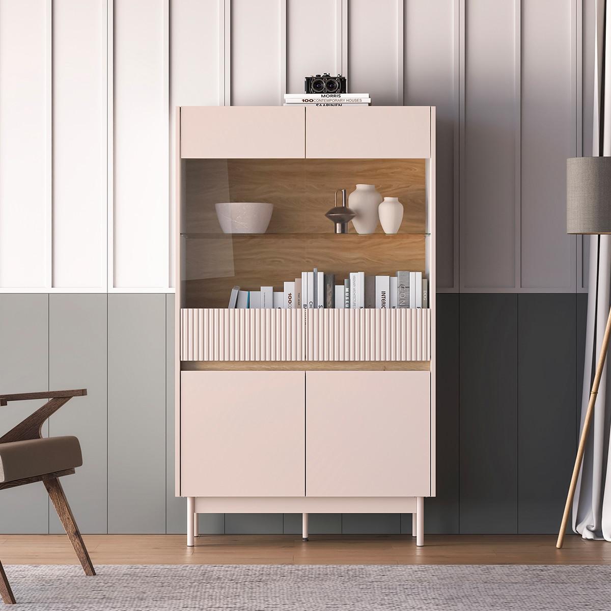 GESCHIRRSCHRANK Connie Kaschmir und Holz - Beige, Holzwerkstoff (91.9/155.8/40cm) - Petits-meubles