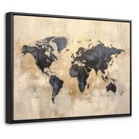 LEINWAND Bilder mit Rahmen - Weltkarte - Gold - Schwarz - Abstrakt - 40x30 - Kupferfarben, Textil (40/30cm) - MuchoWow