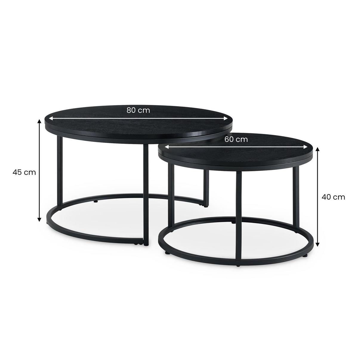 COUCHTISCHSET TOURS 2er Set schwarz/schwarz - Schwarz, Holzwerkstoff (80/80/45cm) - IDIMEX