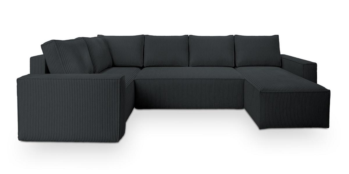 WOHNLANDSCHAFT NORENA L-S Graphitfarben Kordstoff mit Schlaffunktion - Graphitfarben, Holz (295/85/157.5cm) - MASSENO