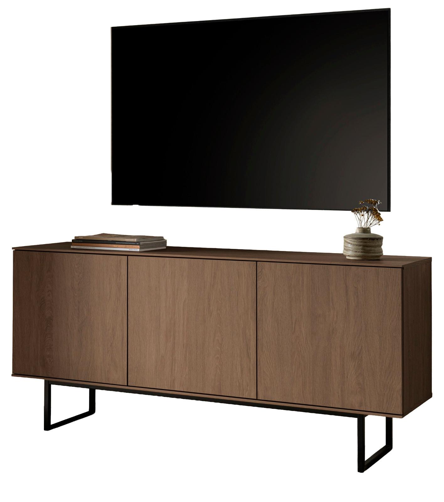 TV-LOWBOARD Nussbaum 150 x 70 cm, TV Unterteil mit Push-to-Open und Komforthöhe - Nussbaumfarben/Schwarz, Holzwerkstoff/Metall (150/70/40cm) - Furn.Design