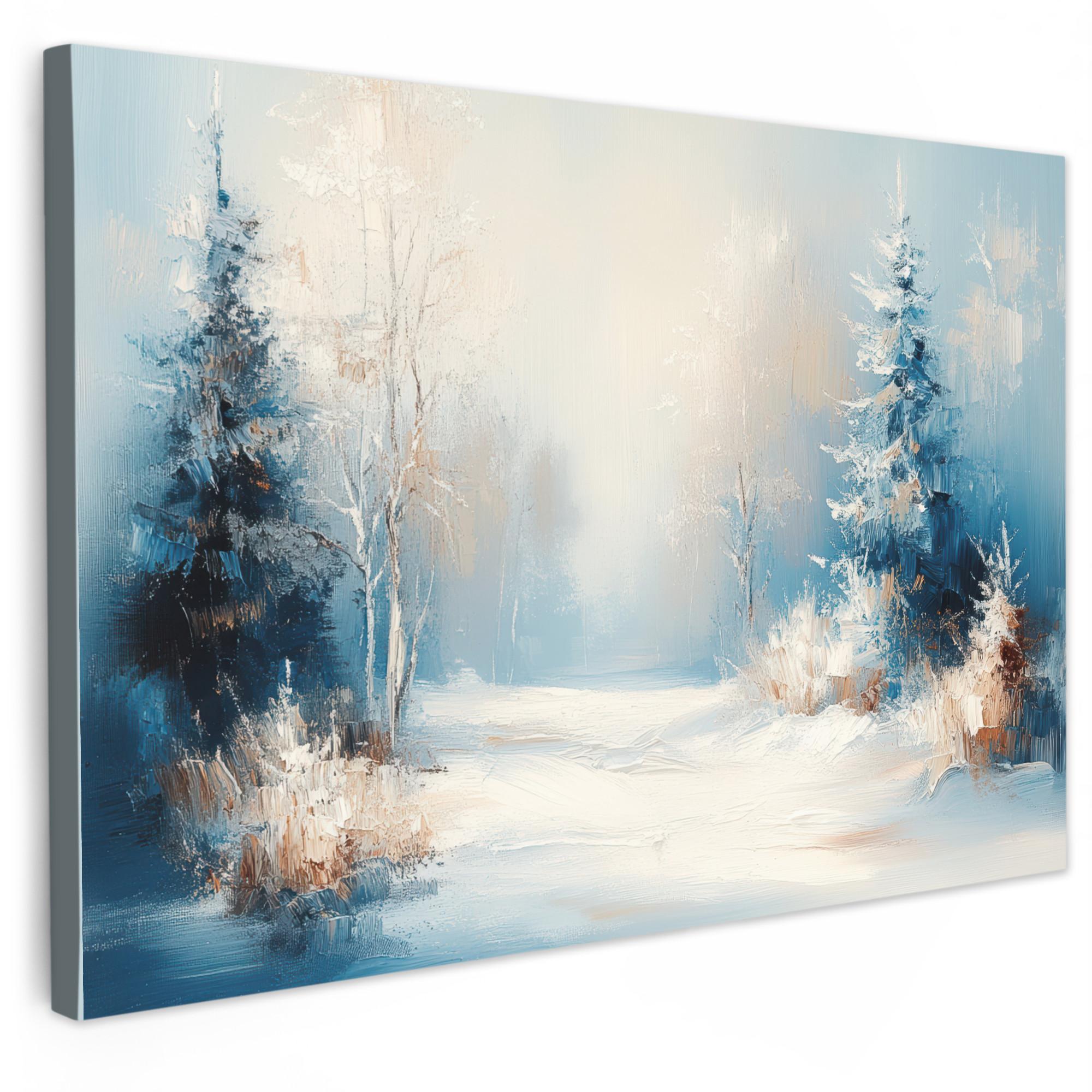 LEINWANDBILD Wald - Winter - Natur - Abstrakt - Schnee XXL 150x100 cm - Weiß, Textil (150/100cm) - MuchoWow