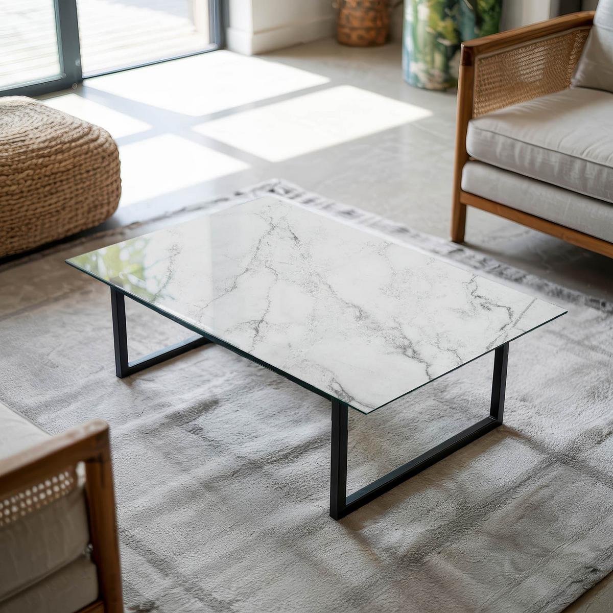 TISCHPLATTE 100x70 cm Marmoroberflächenmuster - Hellgrau, Glas (0.4/100/70cm) - TULUP