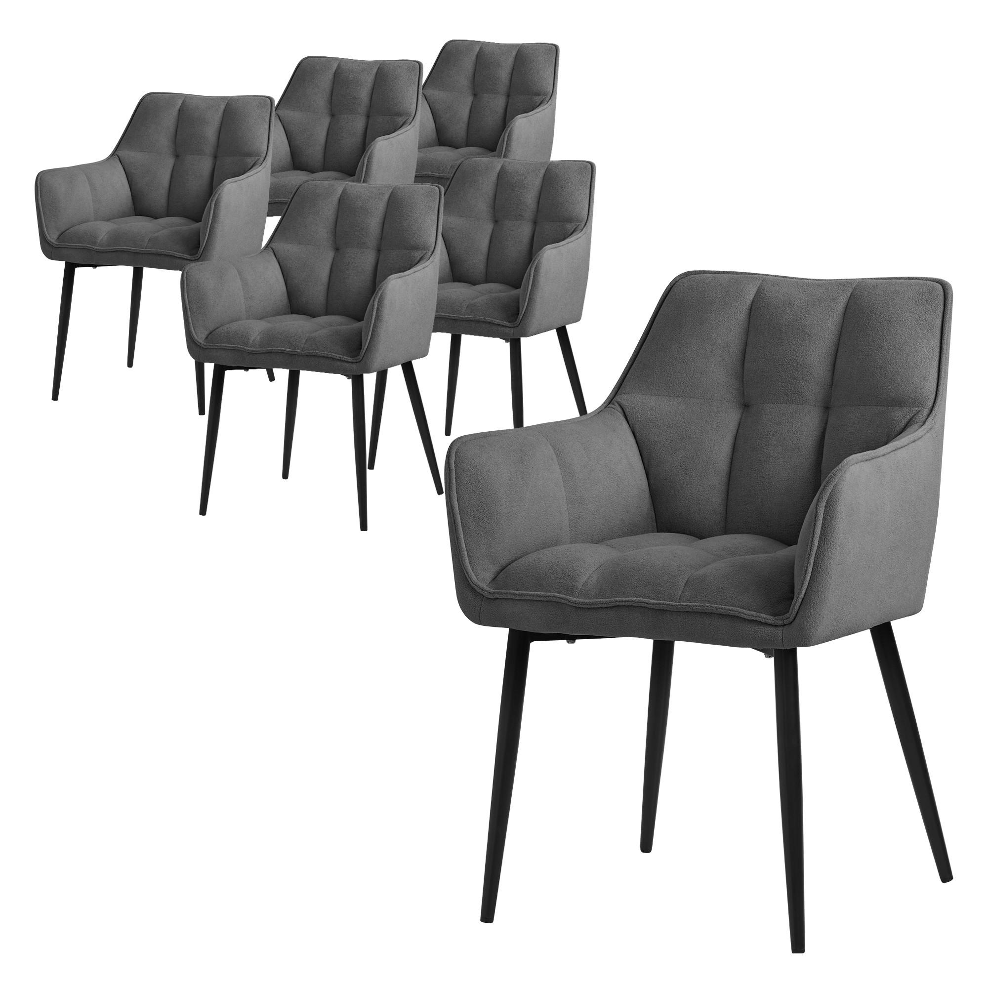 ESSZIMMERSTÜHLE 6ER-SET Dunkelgrau Frotteestoff - Dunkelgrau/Schwarz, Textil/Metall (63/90/57cm) - ML-DESIGN