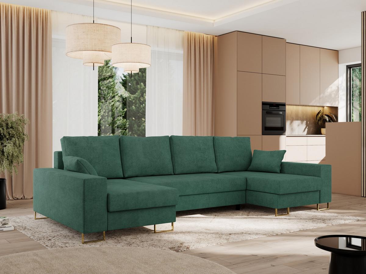 WOHNLANDSCHAFT DORIAN U Struktur Grün - Goldfarben/Grün, Textil/Metall (312/85/138cm) - MKS