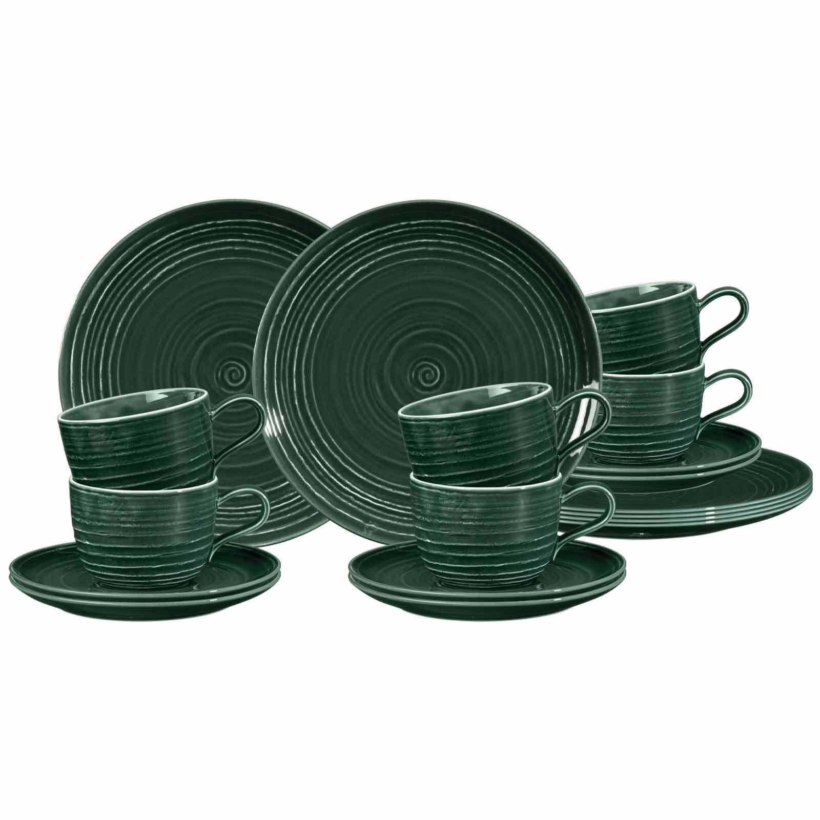 KAFFEESERVICE Terra Moosgrün 18-tlg. - Dunkelgrün, Keramik (2/2/2cm) - Seltmann Weiden