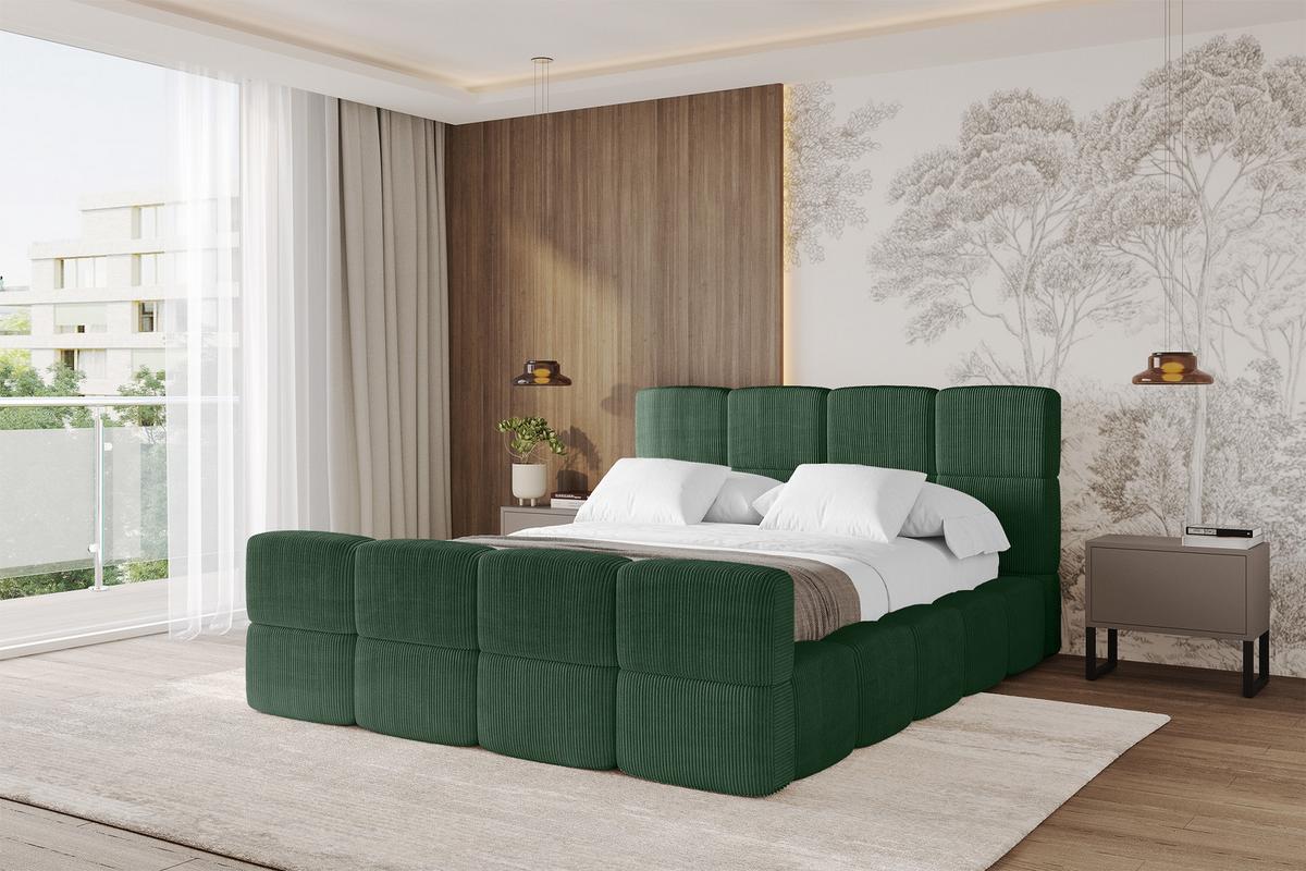 POLSTERBETT mit Bettkasten und Lattenrost, Bett mit Kopfteil, Boxbett ohne Matratze, Doppelbett mit Stauraum - NATA-Z 120x200 Grün - Grün, Holzwerkstoff/Textil (120/200cm) - ALTDECOR