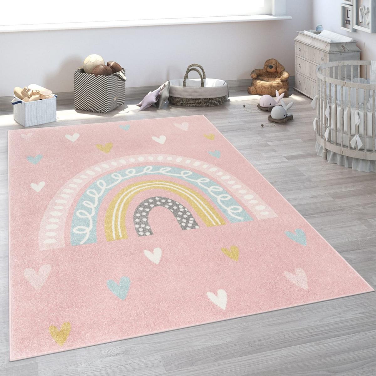 KINDERTEPPICH, mit Regenbogen-Motiv, Rosa, 133 x 190 cm - Rosa, Textil (190/133cm) - KADIMA DESIGN