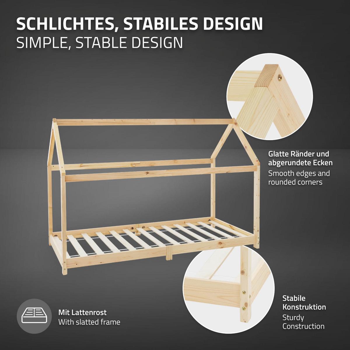 KINDERBETT mit Dach und Matratze 90x200 cm Natur - Naturfarben, Holz (90/200cm) - ML-DESIGN