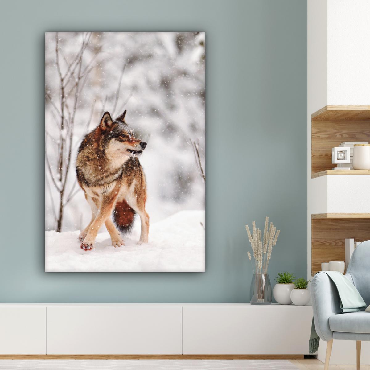 LEINWANDBILD Wolf - Winter - Schnee - Natur - Tiere Deko XXL 80x120 cm - Haselnussfarben, Textil (80/120cm) - MuchoWow