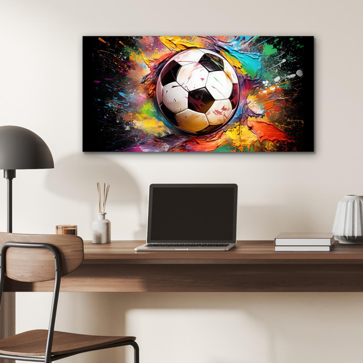METALLBILD Fußball - Farbe - Farben - Schwarz - Weiß 80x40 cm - Weiß, Metall (80/40cm) - MuchoWow