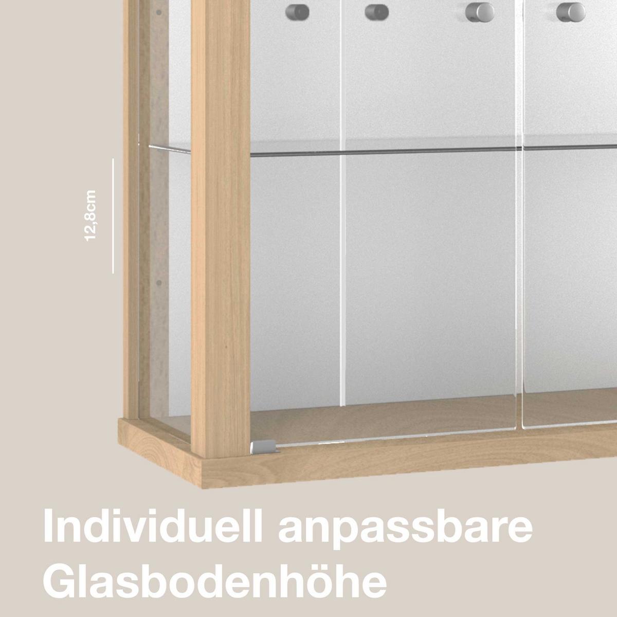HÄNGEVITRINE 25/60/80 cm mit Spiegel, LED & 2 höhenverstellbaren Glasböden - Transparent/Silberfarben, Glas/Holzwerkstoff (60/80/25cm) - K-Möbel