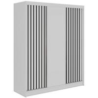 SCHWEBETÜRENSCHRANK mit Lamellen und Schubladen LUMOS - 180 - Weiß und Schwarz - Schwarz/Alufarben, Holzwerkstoff/Metall (180/216/61cm) - MKS