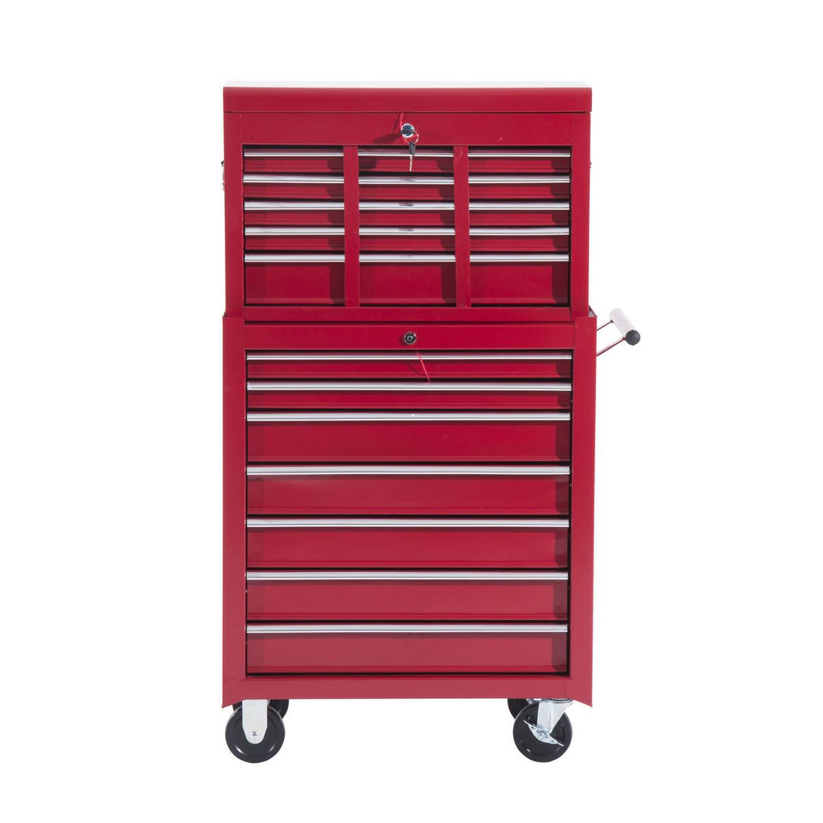 FAHRBARER Werkzeugwagen Werkstattwagen Rollwagen Werkzeugkasten Rot - Rot, Metall (33/113/61.5cm) - HOMCOM
